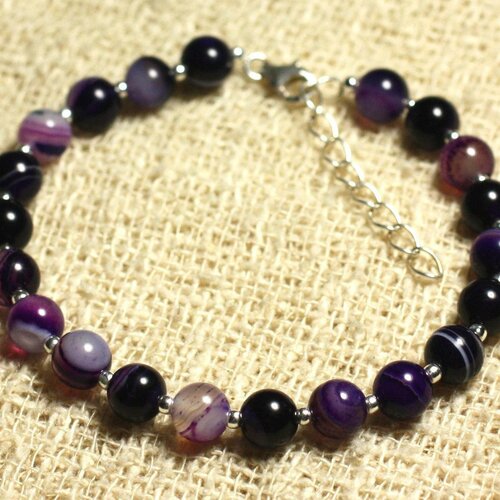 Bracelet argent 925 et pierre - agate violette 6mm