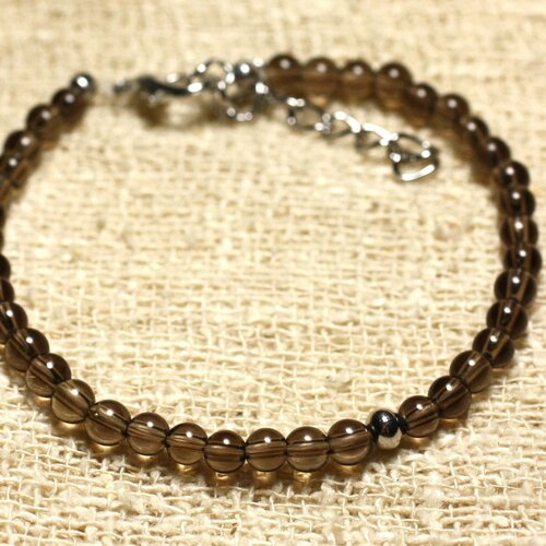Bracelet argent 925 et pierre semi précieuse quartz fumé 4mm