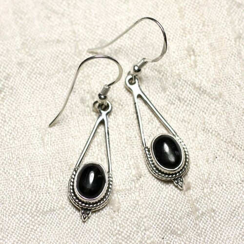 Bo212 - boucles d'oreilles argent 925 et pierre black star gouttes 30mm