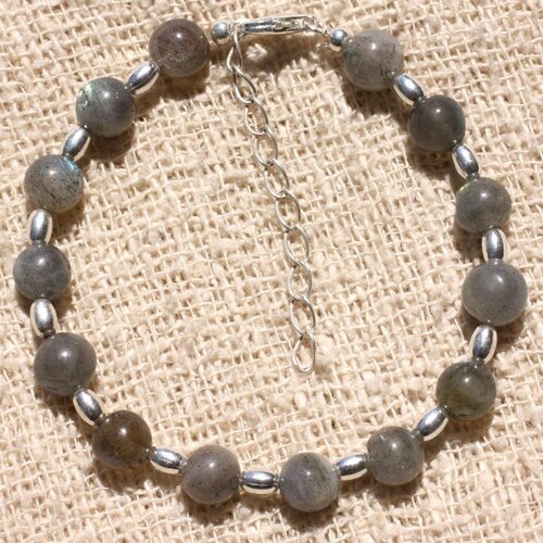 Bracelet argent 925 et perles de pierre labradorite boules 6mm
