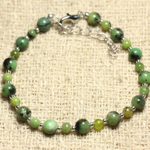 Bracelet argent 925 et pierre - chrysoprase 4 et 6mm