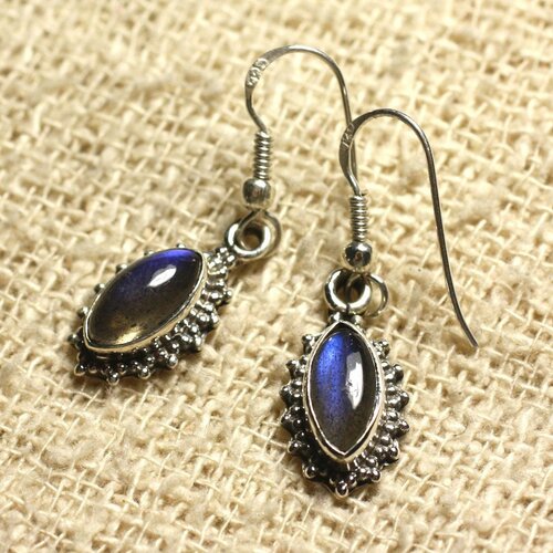 Bo207 - boucles d'oreilles argent 925 - labradorite marquise 10x5mm