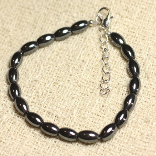 Bracelet argent 925 et pierre - hématite olives 8mm