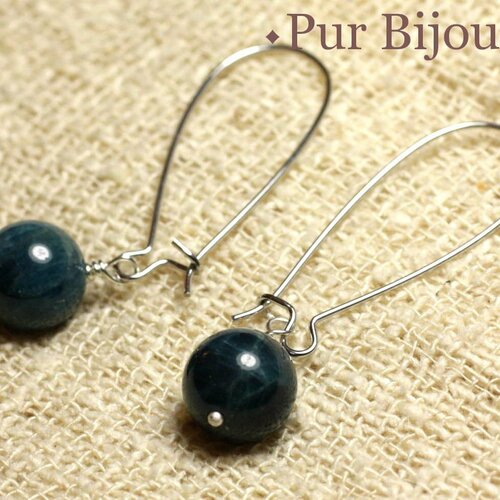 Boucles d'oreilles métal argenté et pierre apatite 10mm