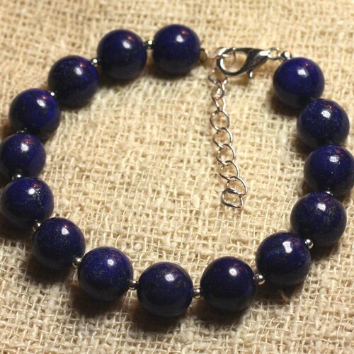 Bracelet argent 925 et pierre - lapis lazuli 10mm