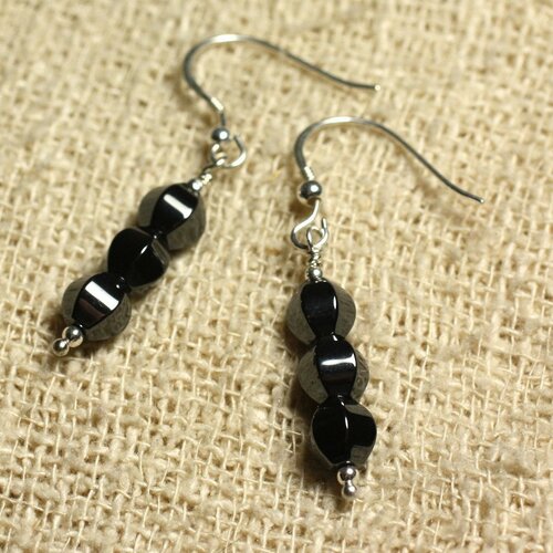 Boucles d'oreilles argent 925 - hématite facettée 6mm