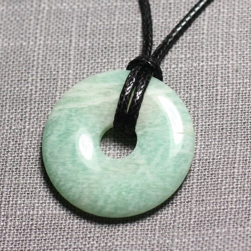 Collier pendentif pierre semi précieuse - amazonite russie donut pi 30mm