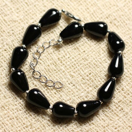 Bracelet argent 925 et pierre - onyx noir gouttes 12mm