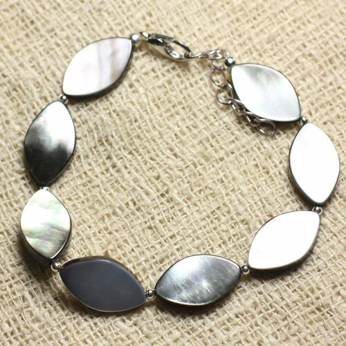 Bracelet argent 925 et nacre noire marquises 17x10mm