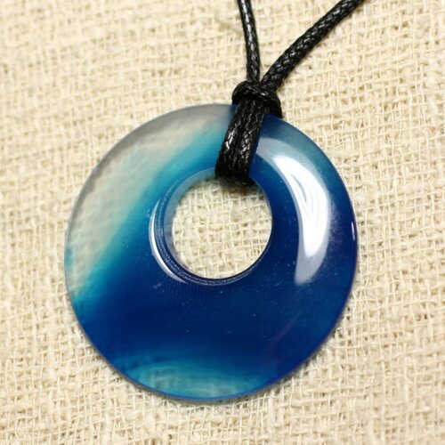 Collier pendentif en pierre - agate bleue donut 43mm n6