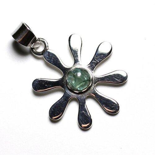 Pe114 - pendentif argent 925 et pierre - fleur 25mm apatite