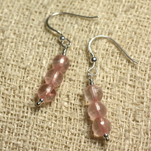 Boucles d'oreilles argent 925 - quartz rose facetté 6mm