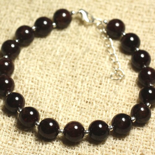 Bracelet argent 925 et pierre semi précieuse - grenat 8mm