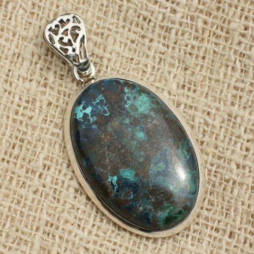 N1 - pendentif argent 925 et pierre - azurite ovale 32x20mm