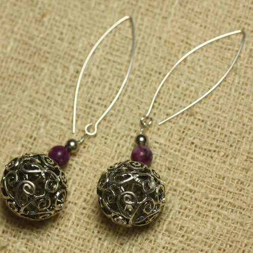 Boucles d'oreilles argent 925 perle rhodium et sugilite