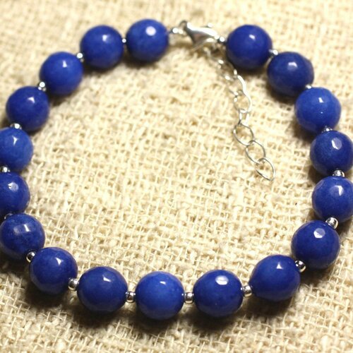 Bracelet argent 925 et pierre - jade bleue facettée 8mm