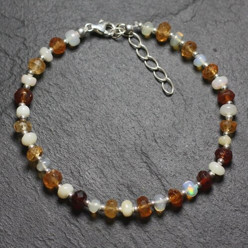 Bracelet argent 925 et pierres - opale et grenat hessonite rondelles 3-5mm