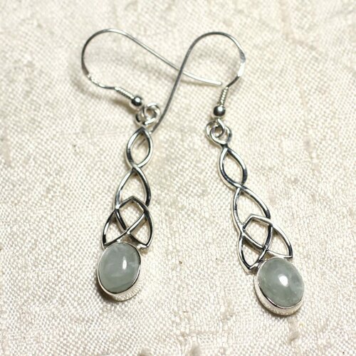 Bo241 - boucles d'oreilles argent 925 et pierre aigue marine noeud celtique 36mm