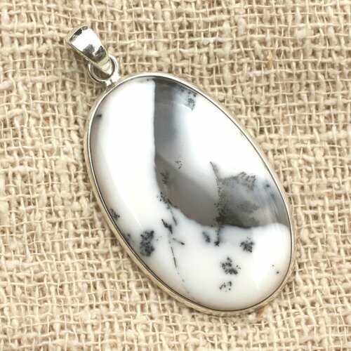N1 - pendentif argent 925 et agate dendritique ovale 46x26mm
