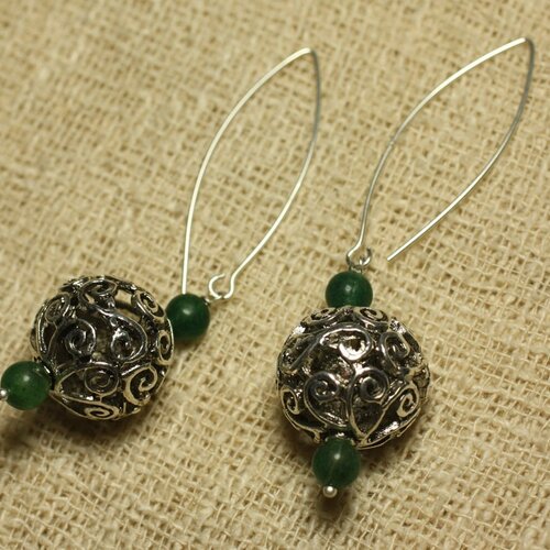 Boucles d'oreilles argent 925 perle rhodium et jade