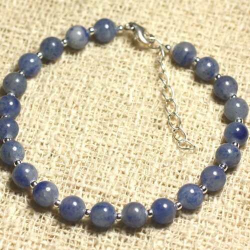 Bracelet argent 925 et pierre - jaspe bleue 6mm