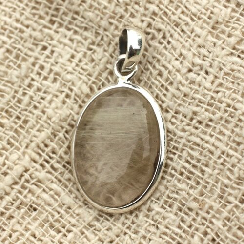 N2 - pendentif argent 925 et pierre - quartz rutile ovale 21x16mm