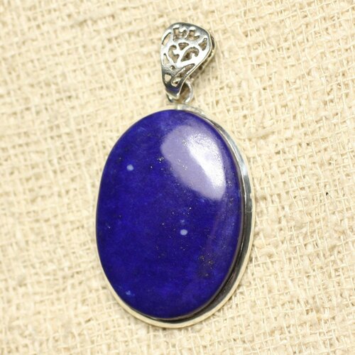N34 - pendentif argent 925 et pierre - lapis lazuli ovale 32x23mm