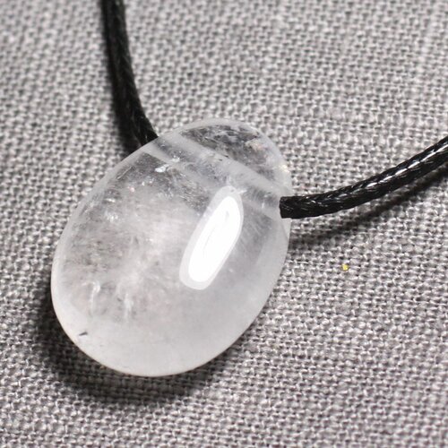 Collier pendentif pierre semi précieuse - cristal de roche quartz goutte 25mm