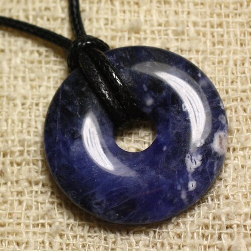 Collier pendentif en pierre - sodalite donut 30mm