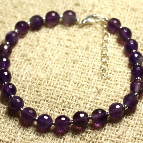 Bracelet argent 925 et pierre - améthyste facettée 6mm