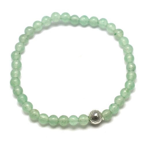 Bracelet pierre semi précieuse aventurine verte 4mm et perle argentée