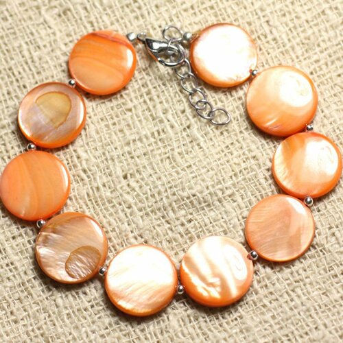Bracelet argent 925 et nacre palets 15mm orange