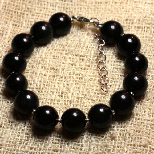 Bracelet argent 925 et pierre - obsidienne arc en ciel 10mm