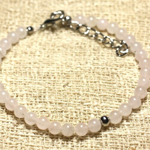 Bracelet argent 925 et pierre semi précieuse quartz rose 4mm