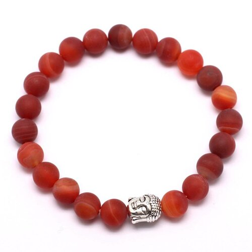 Bracelet bouddha et pierre semi précieuse - agate rouge mat givré 8mm