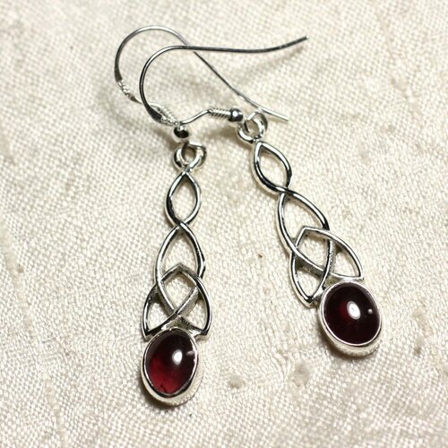 Bo241 - boucles d'oreilles argent 925 et pierre grenat noeud celtique 36mm