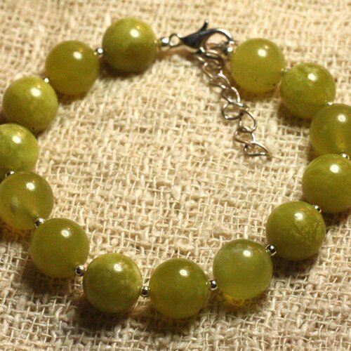 Bracelet argent 925 et pierre - jade olive 10mm