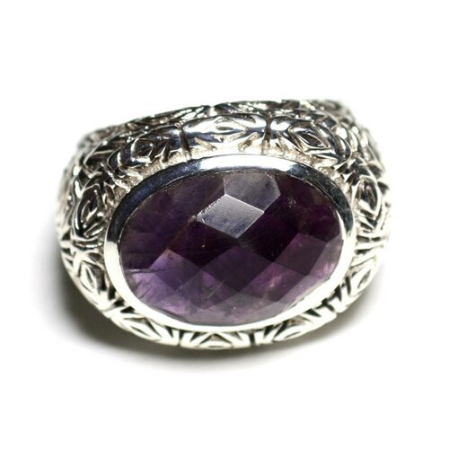 N114 - bague argent 925 et pierre - améthyste ovale facetté 16x12mm
