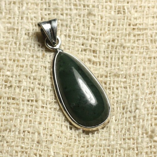Pendentif argent 925 et pierre - jade néphrite canada goutte 25mm