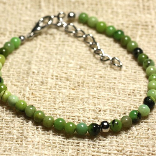 Bracelet argent 925 et pierre semi précieuse chrysoprase 4mm