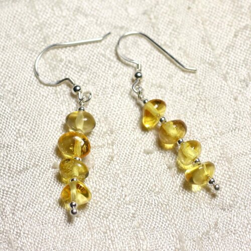 Boucles d'oreilles argent 925 et ambre naturelle miel rondelles 6-7mm