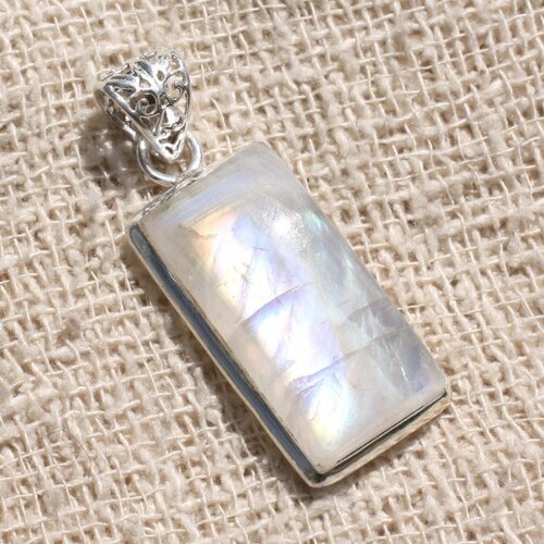 N15 - pendentif argent 925 et pierre - pierre de lune rectangle 25x13mm