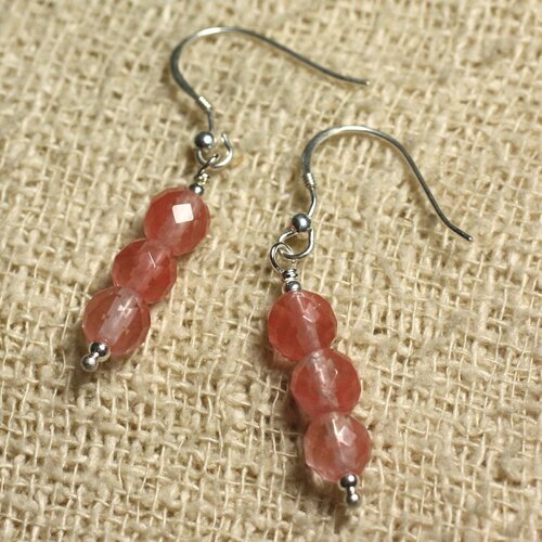 Boucles d'oreilles argent 925 - quartz cerise facetté 6mm