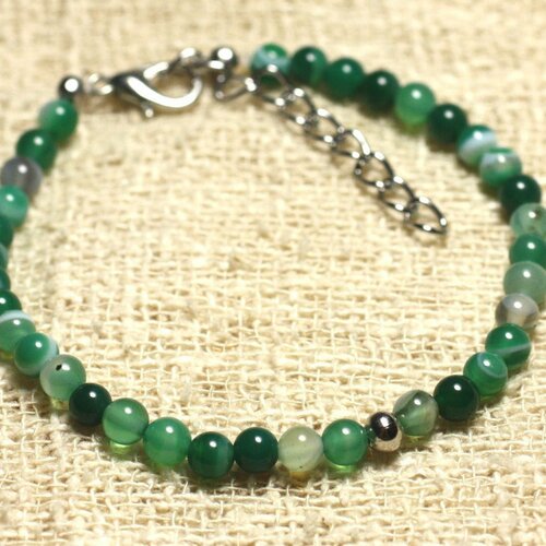 Bracelet argent 925 et pierre semi précieuse agate verte 4mm