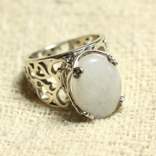 N111 - bague argent 925 et pierre - pierre de lune ovale 16x12mm