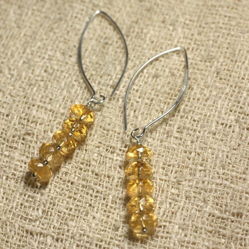 Boucles d'oreilles argent 925 crochets 40mm - citrine rondelles facettées 8x5mm