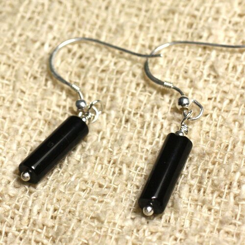 Boucles d'oreilles argent 925 - onyx noir colonnes 13x4mm