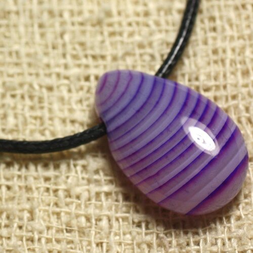 Collier pendentif en pierre - agate violette goutte 25mm
