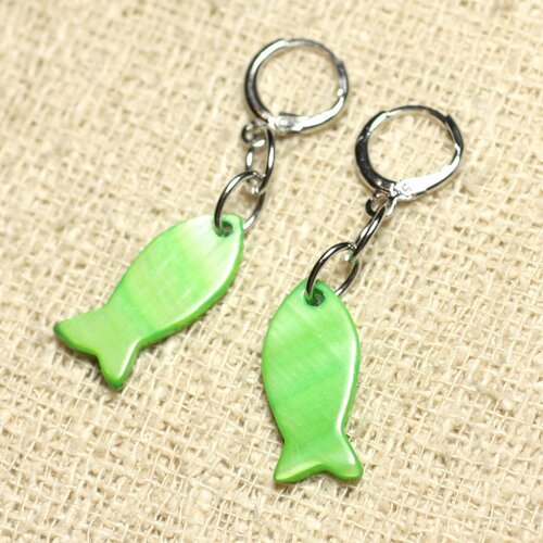 Boucles d'oreilles nacre poissons 23mm vert