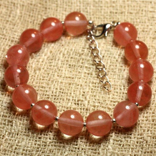 Bracelet argent 925 et pierre - quartz cerise 10mm